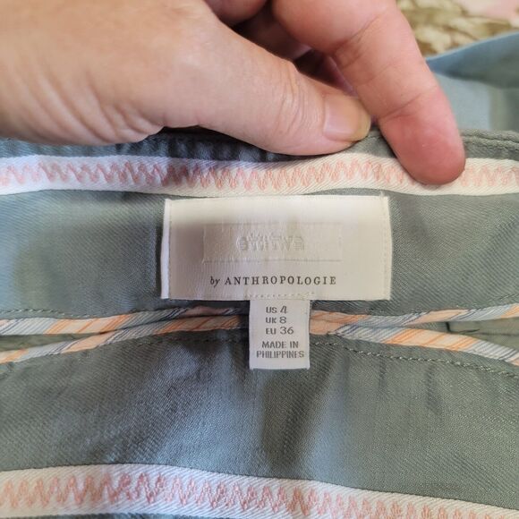 Ett Twa By Anthropologie Mint Linen Blend Cuffed Belted Pants Womens Size 4 - Picture 8 of 12